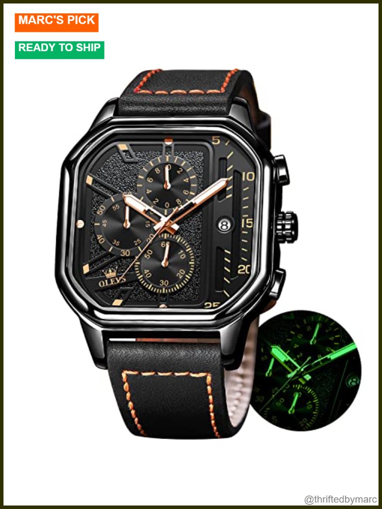 Square Chronograph Quartz Watch Luminous Waterproof Leather Strap Business